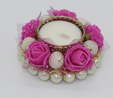 Tealight Candle Holder | Puja Gift | Flower Decorated | Indian Favors | Diwali Decoration | Home Decor