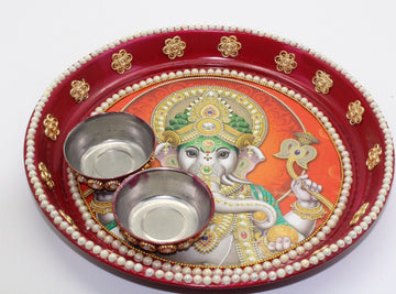 Decorative Puja Thali | Ganesha | Radha Krishna | Kumkum Haldi Holder | Indian Festival | Puja Decor