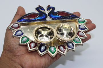 Peacock Style Haldi Kumkum Holder | Festive gift | Rakhi Platter | Arihant Creations