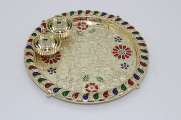 Acrylic flower design pooja thali, Indian return gift, haldi kumkum holder thali, small puja thali, Navratri return gift, bulk favor