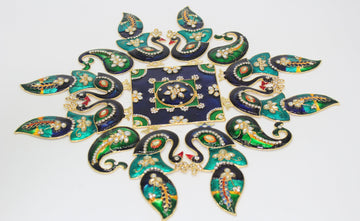 peacock meenakari work metal rangoli,  home decor, Diwali rangoli , floor decoration, wedding decoration, Pongal decoration, Navratri decor