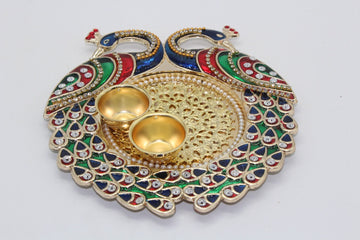 25 pieces - Acrylic Decorated Thali, Peacock embodied Tilak thali, Diwali Pooja, Indian Return gift, Dussehra gift, Indian wedding gift