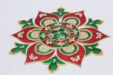 Red and green meenakari work metal rangoli, home decor, Diwali rangoli, floor decoration , New Year gift, rangoli for pooja, gift for pooja