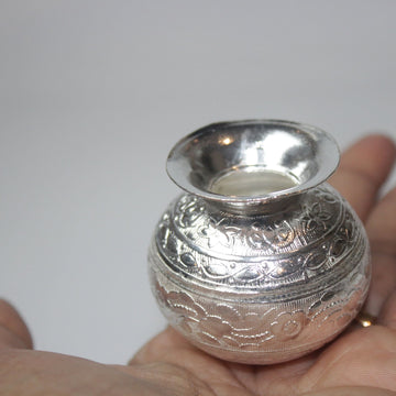 Tiny German silver designer small Kalash, pot, unique design special silver puja article,water, milk Kalash pot, Indian return gift