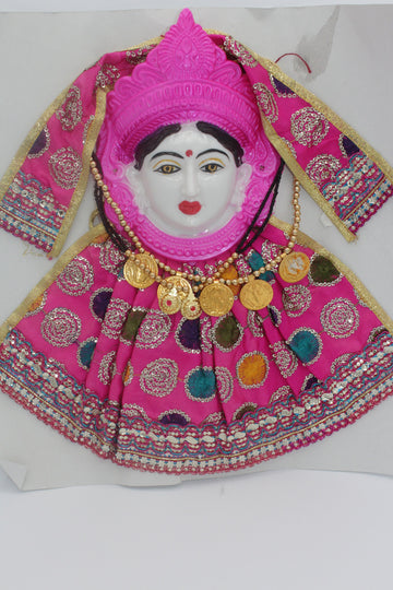 Vara Lakshmi Goddess Face Set Devi Mata, Mukhota Face Idol With Dress Jewelry, Navaratri Margashirsha Vratha Pooja , Mahalaxmi Goddess Face