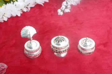 White silver Metal(german silver)small 2 inches with peacock design /gift box for pooja /diwali return gift / diwali decorations /dabbi