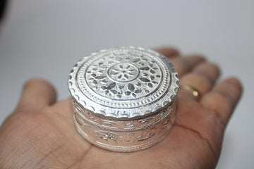 White German silver Metal small box, gift box for pooja, German silver dabbi, Diwali return gift, Diwali decorations, return gift for Pooja